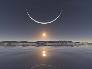 the sunset at the North Pole with the moon at its closest point